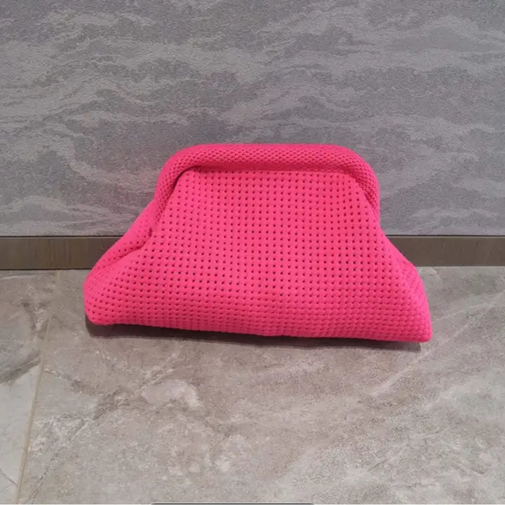 Crochet Pink  Clutch Bag Cosmetic Bag Make Up Bag Toiletry Woven Knitted Mesh